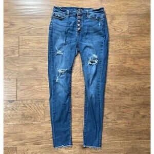 Judy Blue Jeans Women's Size 13/31 Skinny Fit Button Fly Medium Wash Distressed